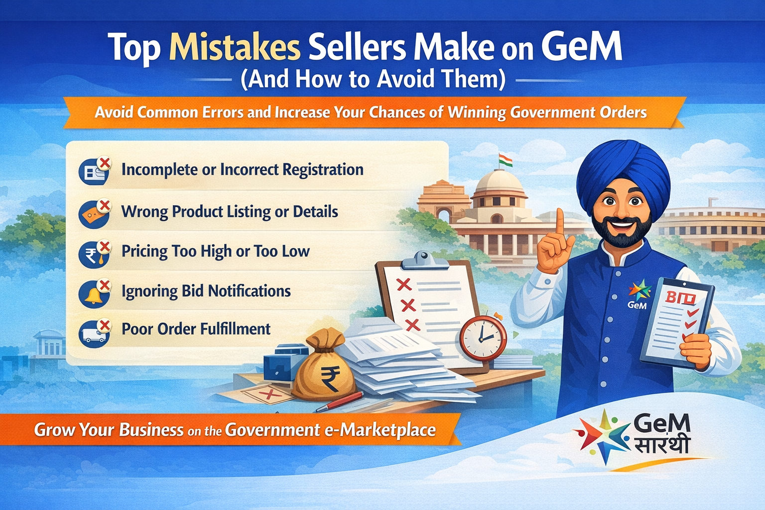 Top Mistakes Sellers Make on GeM (And How to Avoid Them)